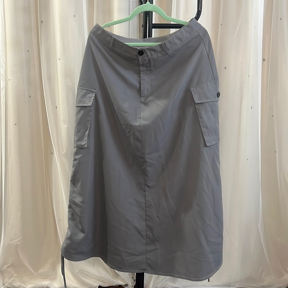 Grey Cargo Midi Skirt